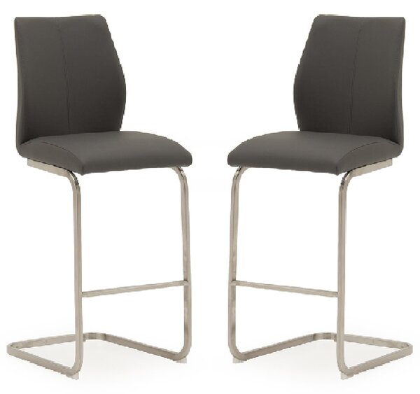 Ithaca Grey Faux Leather Bar Chairs With Chrome Base In Pair