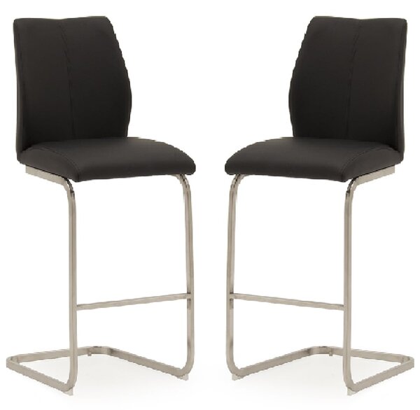 Ithaca Black Faux Leather Bar Chairs With Chrome Base In Pair