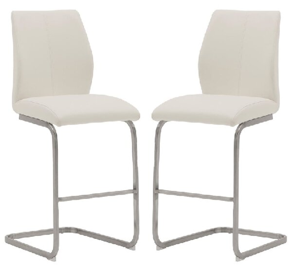 Ithaca White Faux Leather Bar Stools With Chrome Base In Pair