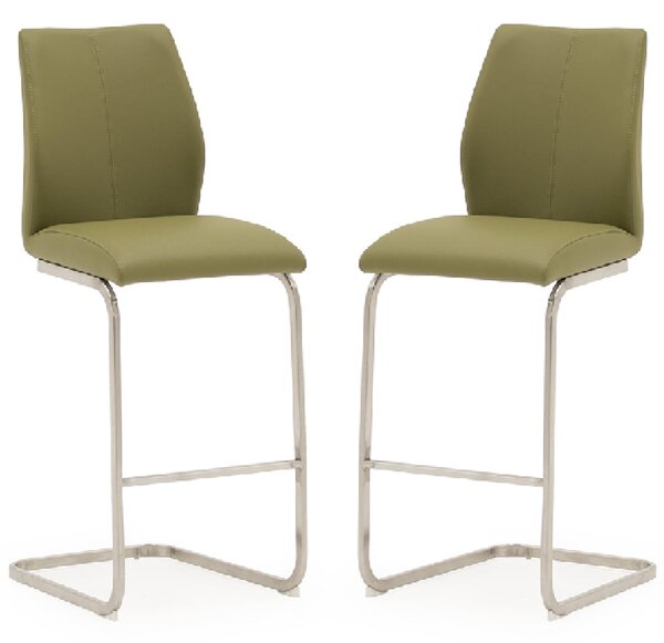 Ithaca Olive Faux Leather Bar Chairs With Chrome Base In Pair