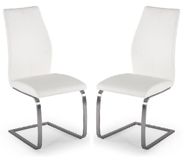 Ithaca White Faux Leather Dining Chairs With Chrome Base In Pair