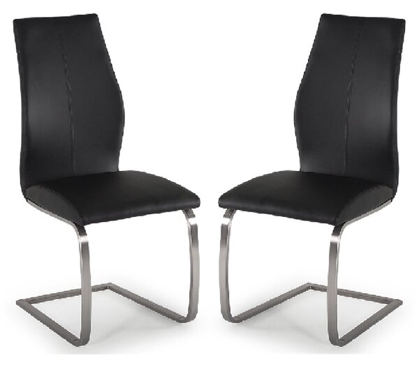 Ithaca Black Faux Leather Dining Chairs With Chrome Base In Pair