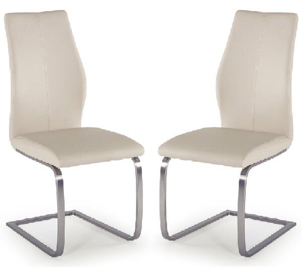 Ithaca Taupe Faux Leather Dining Chairs With Chrome Base In Pair