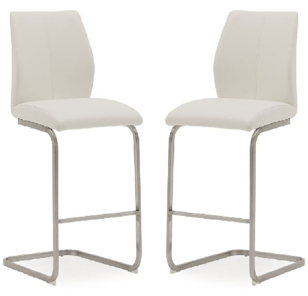 Ithaca White Faux Leather Bar Chairs With Chrome Base In Pair