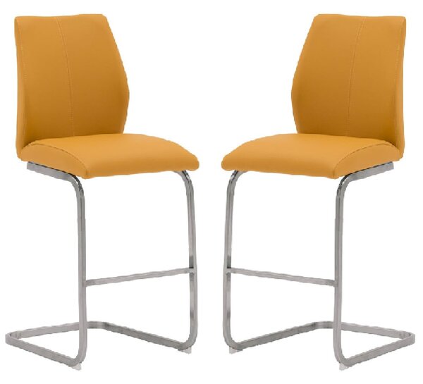 Ithaca Pumpkin Faux Leather Bar Stools With Chrome Base In Pair