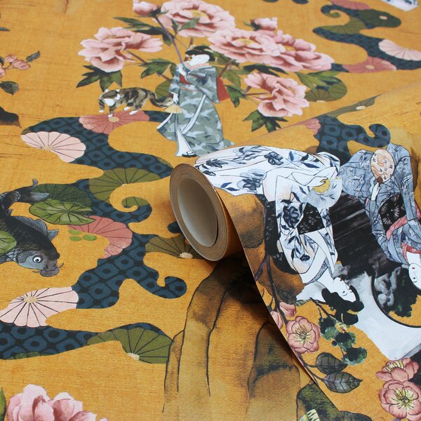 Geisha Floral Digitally Printed Wallpaper Ochre