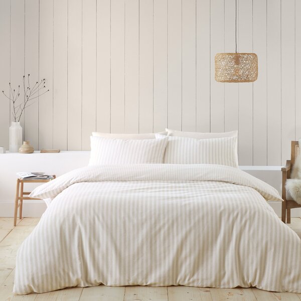 Catherine Lansfield Stripe Brushed Duvet Cover Bedding Set Natural