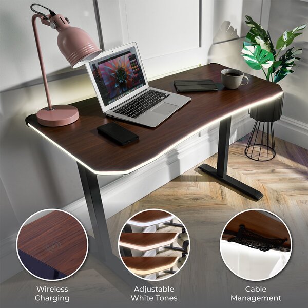 XR Living Oka Office Desk with LED Lights and Wireless Charging Walnut