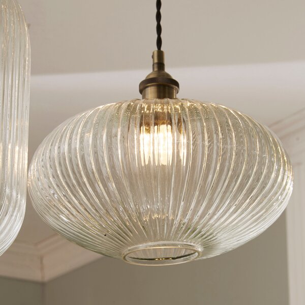 Abigail Oval Ribbed Glass Pendant Clear