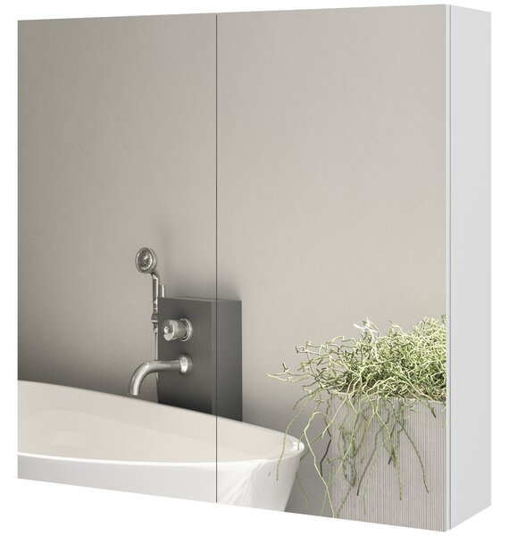 Kleankin Bathroom Storage Cupboard, Double Door Mirror Cabinet Wall Mounted with Adjustable Shelf, High Gloss White, 60W x 15D x 60H cm