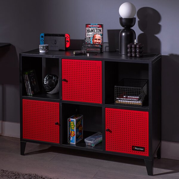 X Rocker MESH TEK Wide Shelf Cabinet with 6 Cube Storage Black