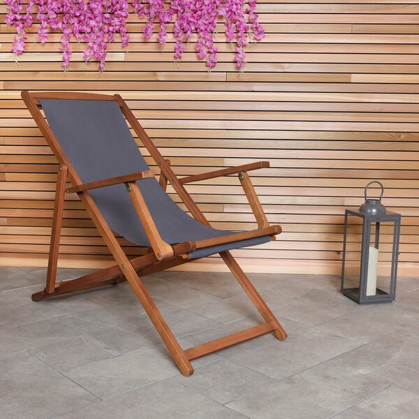 Eucalyptus Grey Wooden Deck Chair Grey