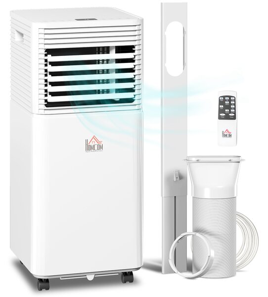 HOMCOM 9000 BTU 4-In-1 Compact Portable Mobile Air Conditioner Unit Cooling Dehumidifying Ventilating w/ Fan Remote LED 24Hr Timer Auto Shut-Down