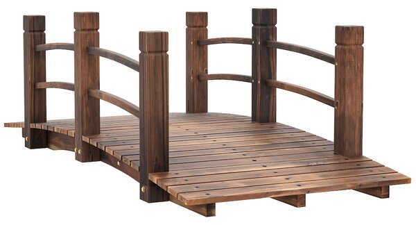 Outsunny Wooden Garden Bridge Lawn Décor Stained Finish Arc Outdoor Pond Walkway w/ Railings Aosom UK