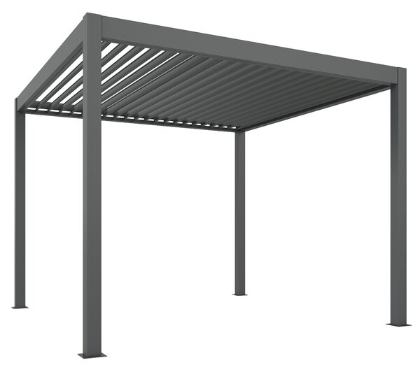 Outsunny 3 x 3(m) Electric Louvered Pergola with LED Lights, Aluminium Pergola Hardtop Gazebo with Remote, Adjustable Roof and Drainage System, Water and UV Proof