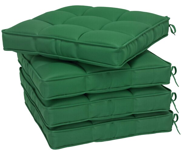 Outsunny Set of 4 Garden Seat Cushion with Ties, 42 x 42cm Replacement Dining Chair Seat Pad, Green