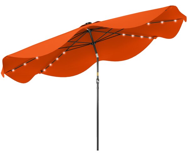 Outsunny Solar Patio Umbrella with LED and Tilt, Outdoor Market Table Umbrella Parasol with Crank, 3 x 3 (m), Orange