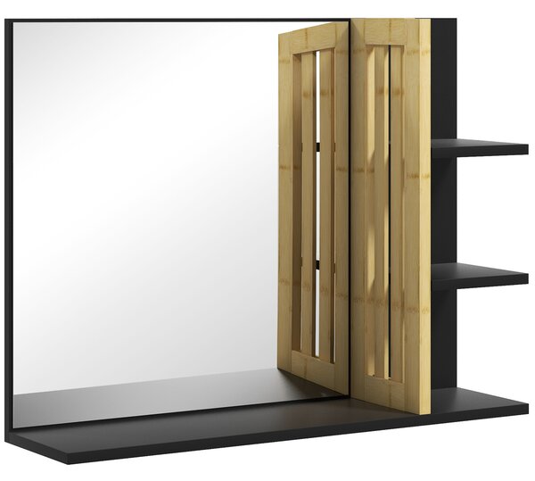 HOMCOM Bathroom Mirror with Shelf, Wall-mounted Makeup Mirror, Modern Vanity Mirror with 4 Storage Shelves for Make Up, Black Aosom UK