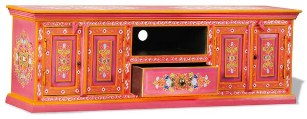 TV Cabinet Solid Mango Wood Pink Hand Painted