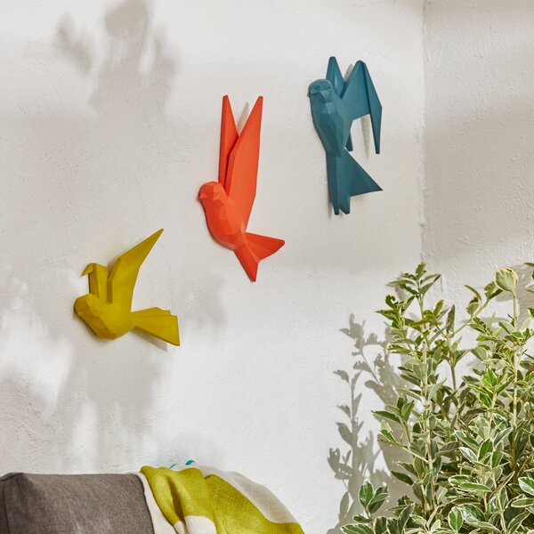 Set of 3 Resin Origami Bird Wall Art MultiColoured