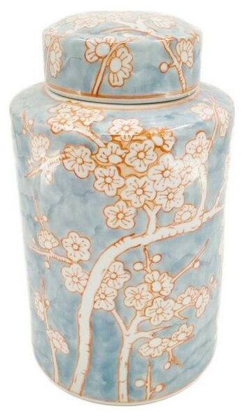 Vase DKD Home Decor Porcelain Blue Orange 18 x 18 x 30 cm Oriental
