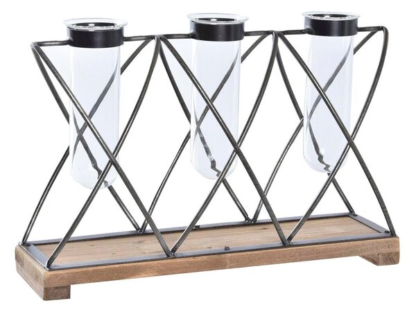 Vase DKD Home Decor Brown Black Transparent Metal Crystal Paolownia wood 36,5 x 11,5 x 23,5 cm