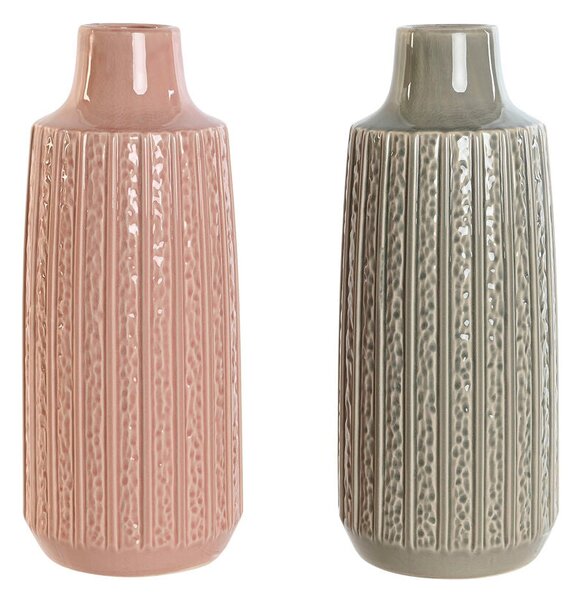 Vase Home ESPRIT Pink Light grey Porcelain 16 x 16 x 38 cm (2 Units)