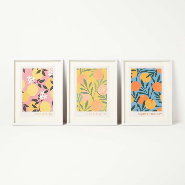 Set of 3 Colourful Summer Fruits Framed Print Wall Art 30 x 40 cm