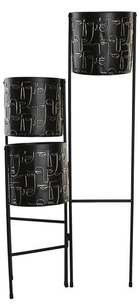Planter DKD Home Decor Black Golden Metal Face 22 x 22 x 93 cm
