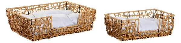 Pet bed Home ESPRIT White Light brown Metal synthetic rattan 50 x 35 x 14 cm (2 Pieces)