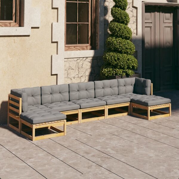 7 Piece Garden Lounge Set with Cushions Solid Wood Pine