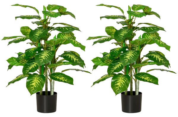 HOMCOM 2 PCs Artificial Evergreen Tree Fake Decorative Plant in Nursery Pot for Indoor Outdoor Décor, Green