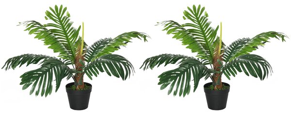 Outsunny 2 Pack 60cm Artificial Palm Tree Decorative Plant with Nursery Pot, Fake Tropical Tree for Indoor Outdoor Décor