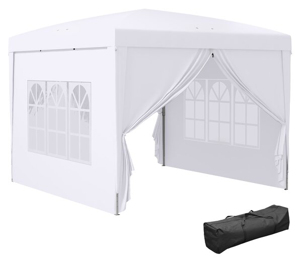 Outsunny 3 x 3m Pop Up Gazebo with Sides, Steel Frame Tent, Garden Marquee with Carry Bag and Windows, White Aosom UK