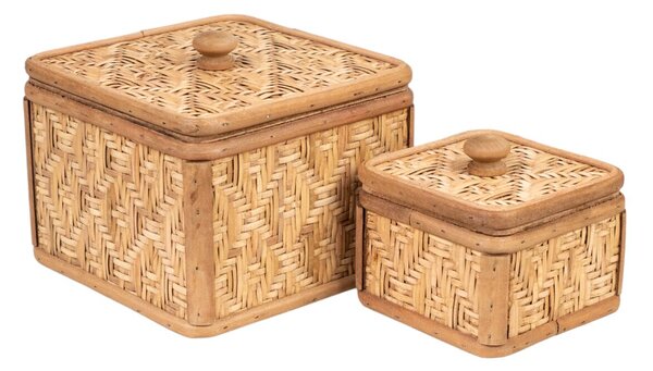 Set of decorative boxes Romimex Brown wicker MDF Wood 17 x 14 x 17 cm 2 Pieces