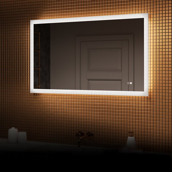 Rectangular backlit bathroom mirror 120x70cm with Dual color, Touch Switch, Demister
