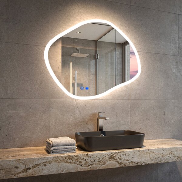 Illuminated Bathroom Mirror 84x74 cm with Dual Light Color, Touch Switch and Heating Mat
