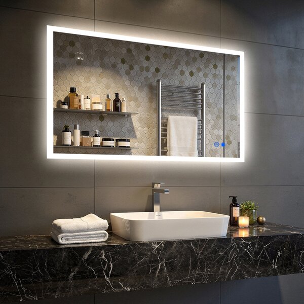 Rectangular backlit bathroom mirror 120x70cm with Dual color, Touch Switch, Demister