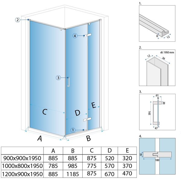 Shower enclosure Rea Bruno 100x80 Brush Copper