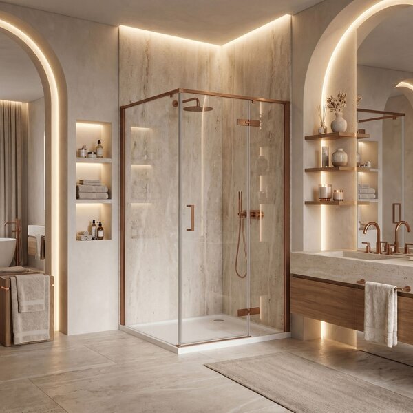 Shower enclosure Rea Bruno 100x80 Brush Copper