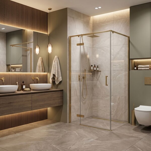 Shower enclosure Rea Bruno 100x80 Brush Gold