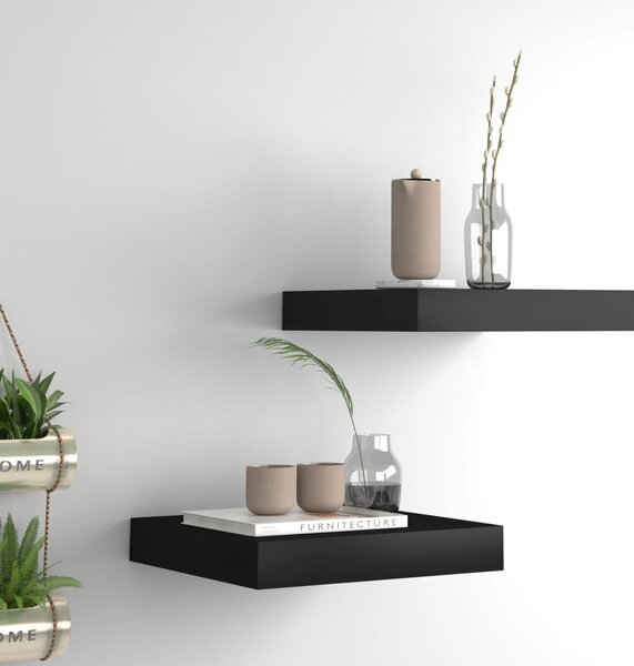 Floating Wall Shelves 2 pcs Black 23x23.5x3.8 cm MDF