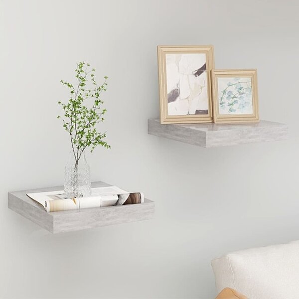 Floating Wall Shelves 2 pcs Concrete Grey 23x23.5x3.8 cm MDF