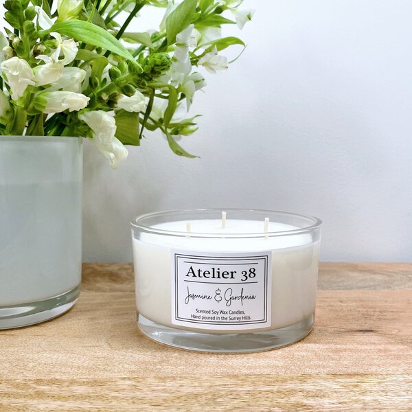 Atelier 38 Jasmine & Gardenia Large Multi Wick Candle Clear