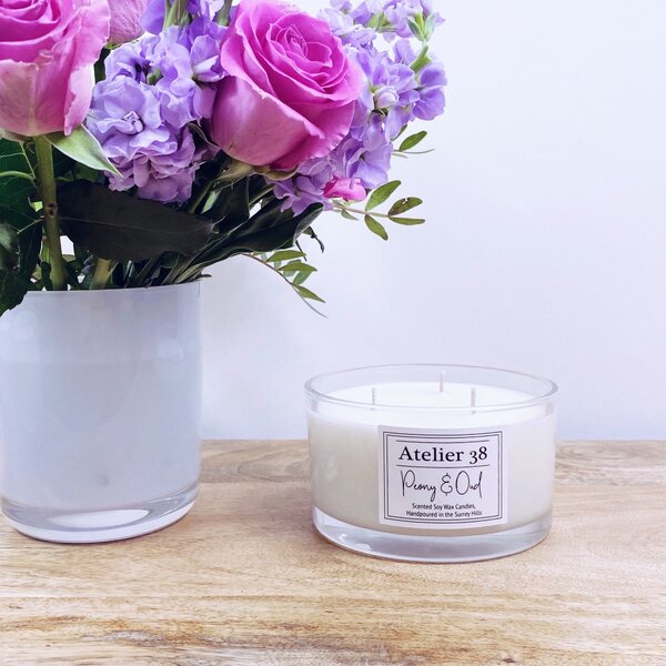 Atelier 38 Peony & Oud Large Multi Wick Candle Clear