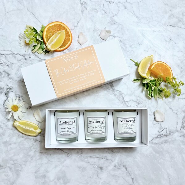 Atelier 38 Set of 3 Citrus & Fresh Votive Candles Gift Set White