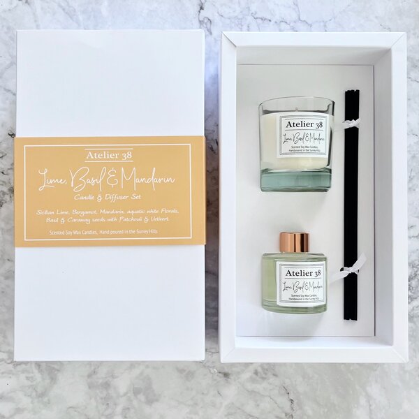 Atelier 38 Lime Basil & Mandarin Candle and Diffuser Gift Set Clear