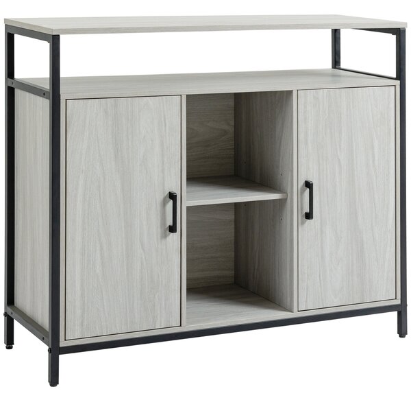 HOMCOM Contemporary Sideboard: Steel-Framed Storage Cabinet with Adjustable Shelves, 2 Doors, Light Grey, for Living Room & Hallway