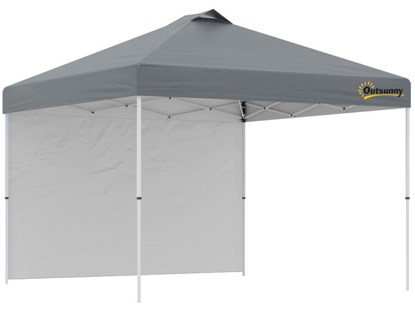 Outsunny 3x(3)M Pop Up Gazebo Tent with 1 Sidewall, Roller Bag, Adjustable Height, Event Shelter Tent for Garden, Patio, Grey