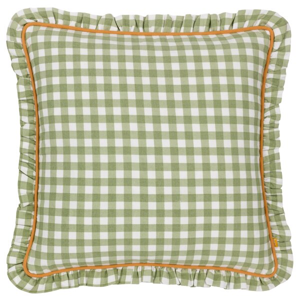 Furn. Maude Gingham Cotton Square Cushion Sage (Green)